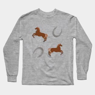 Two brown horses and two grey horseshoes Long Sleeve T-Shirt